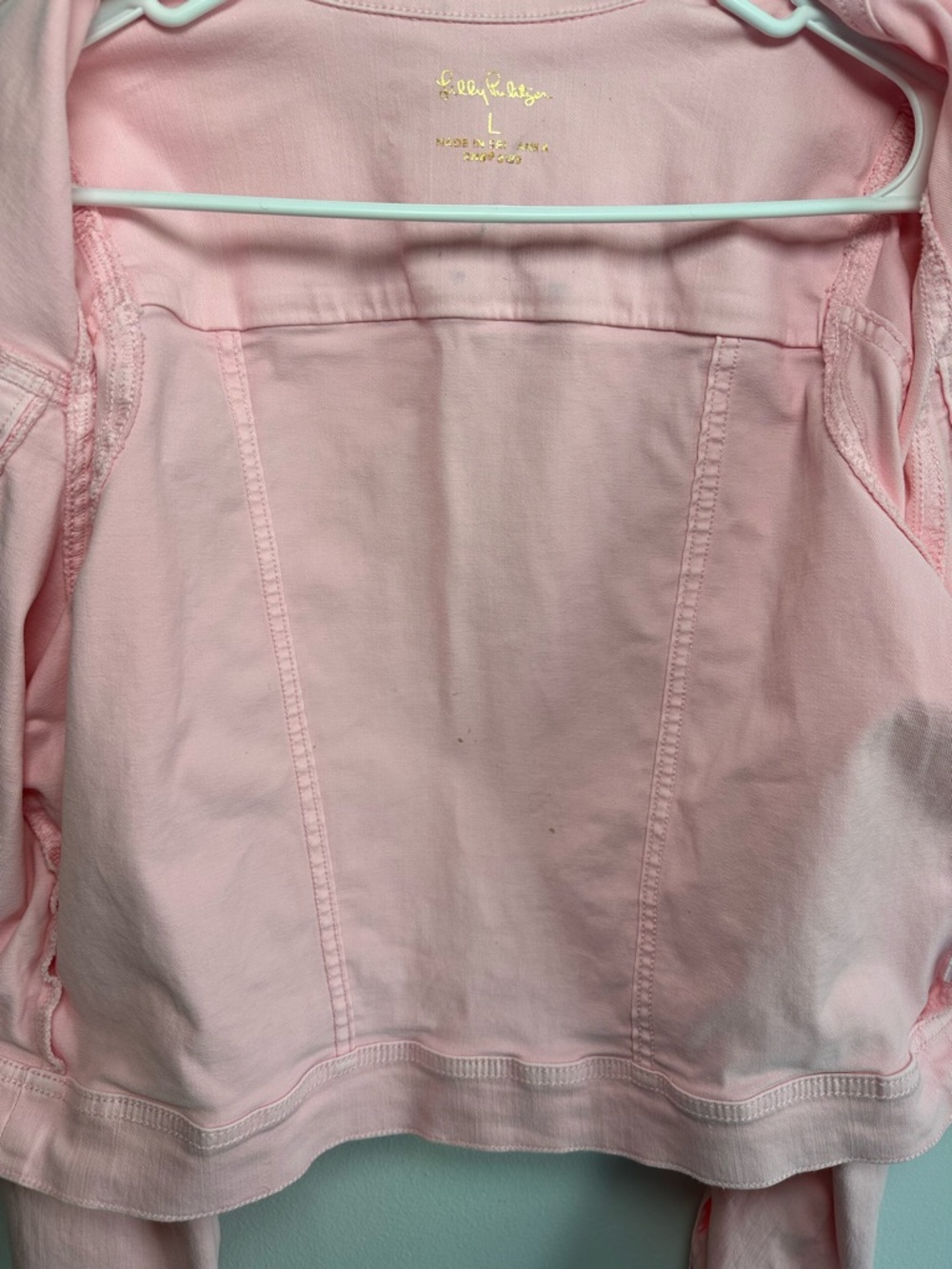 Lilly Pulitzer Pastel Pink Laylani Denim Jacket - Gold Buttons Size Large - Picture 12 of 12